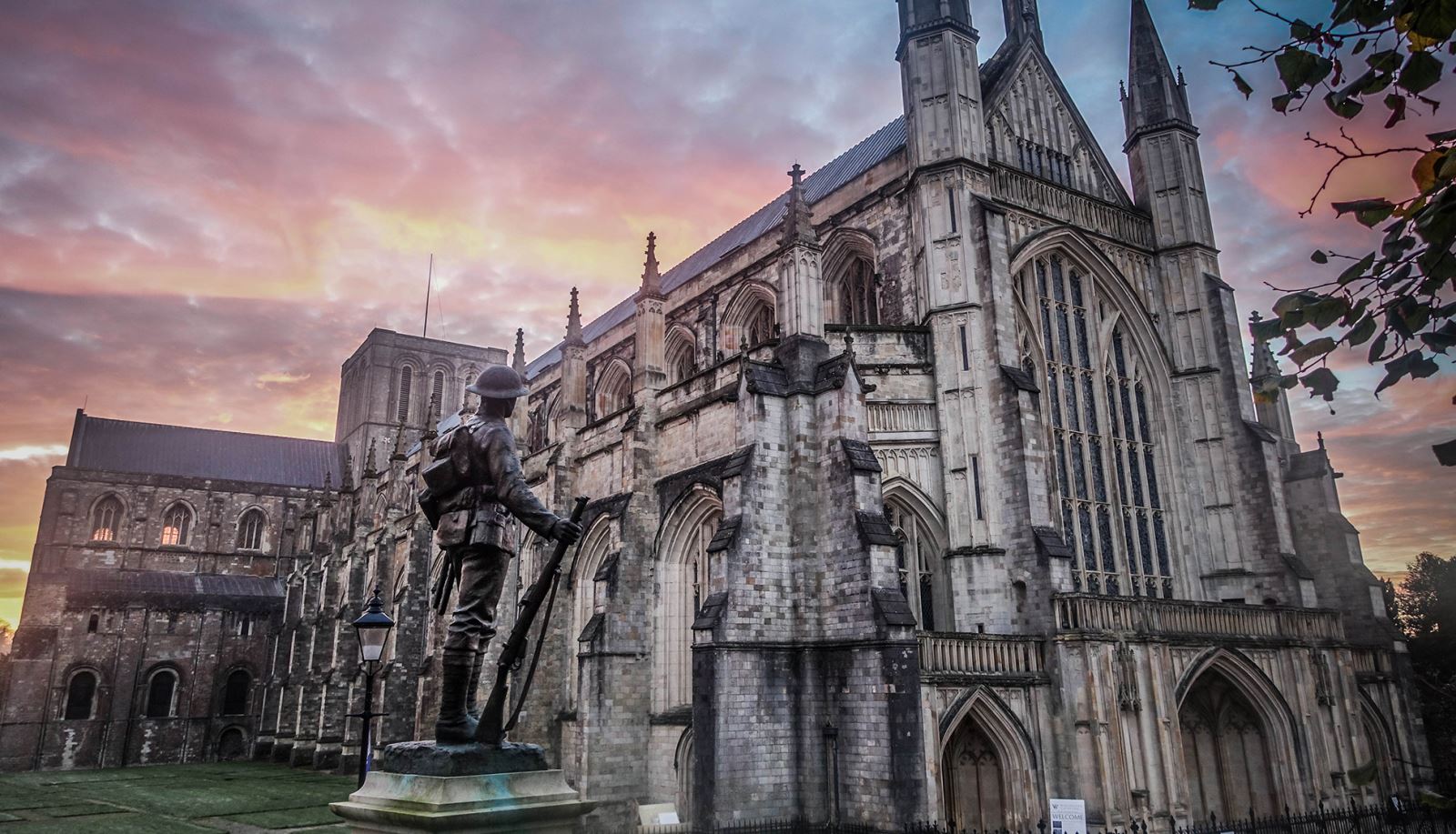 Winchester Cathedral at dusk